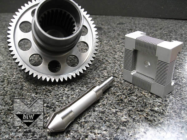 Sample parts of collets and internal splines made with sinker EDM machining, conventional EDM, ram EDM and plunge EDM